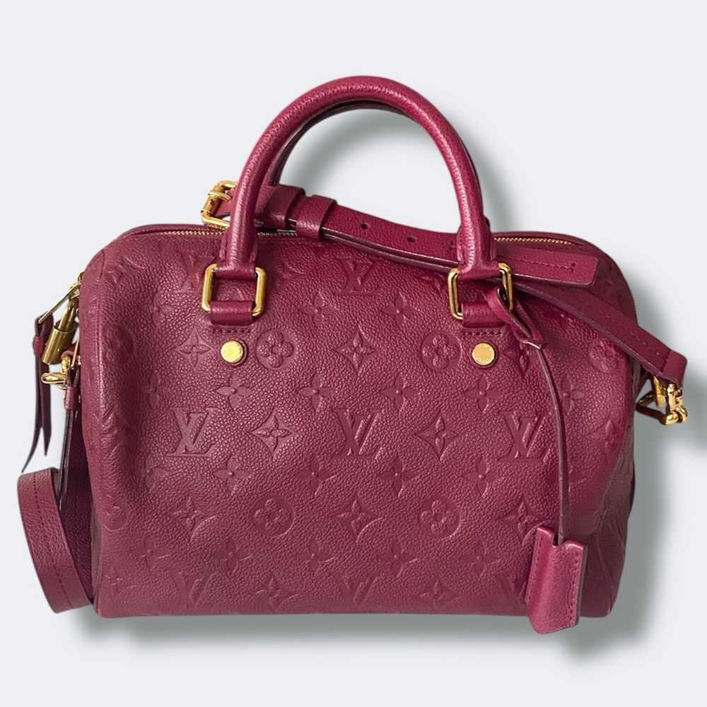 Louis Vuitton Burgundy Monogram Empreinte Satchel Bag Speedy 25 Bandolier